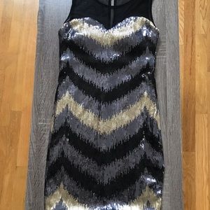 Size XS black/silver/gold mini dress